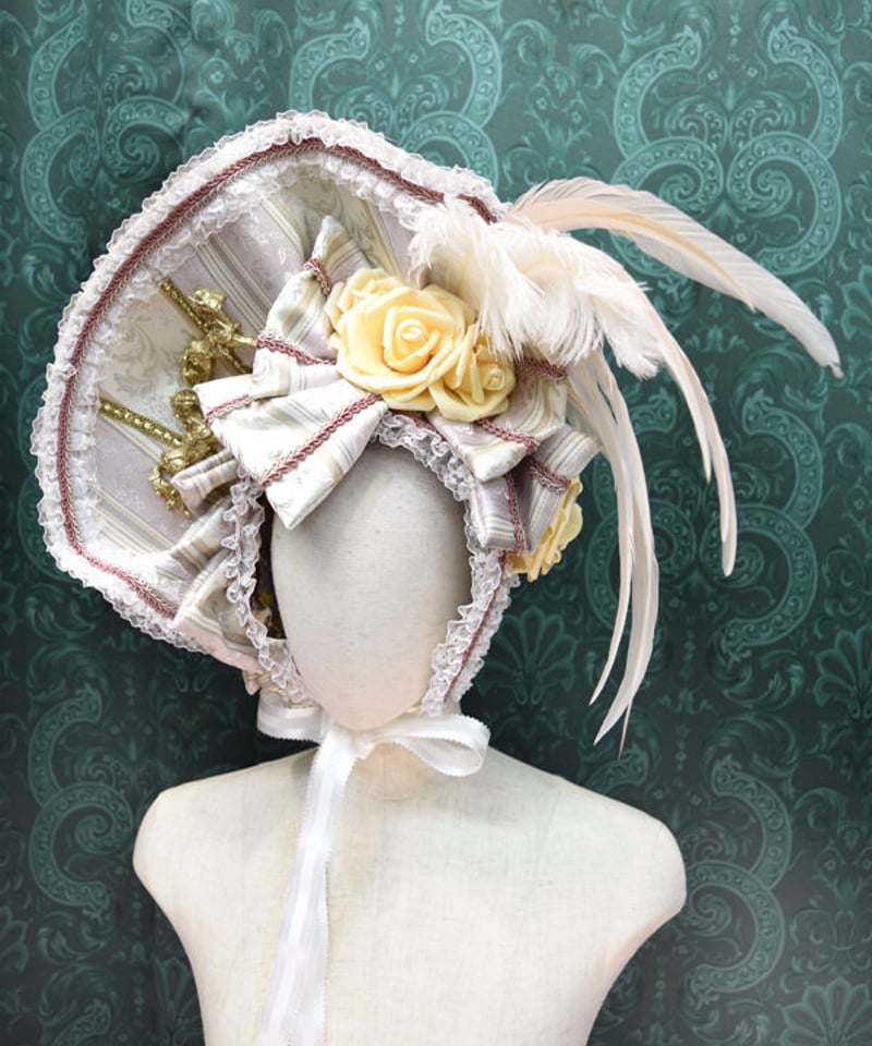 【りかさま専用　バラ柄アンティークレースボンネットドレス】 kki.2540 メリーゴーランドと薔薇のドレスボンネット。＜ピンク