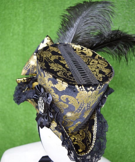kki.2219　ゴールドベロアと髑髏のトライブリムミドルドールHAT。