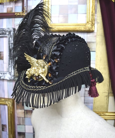 kki.2188　黒と木馬のバーレスクデコレーションボーラーHAT。