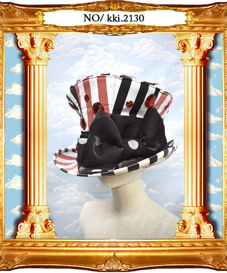 kki.2130　黒と赤のストライプクリスタルグラモフォンシルクHAT。