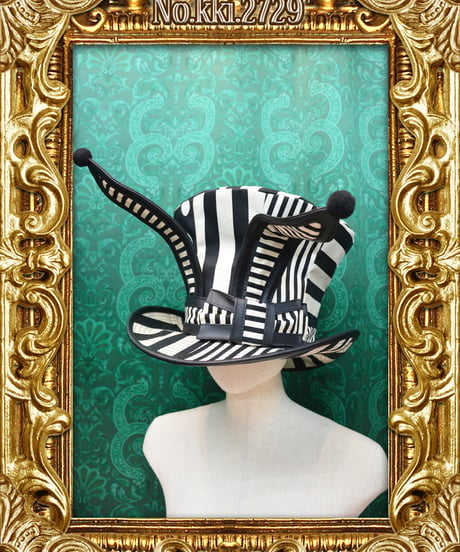 kki.2729　Monochrome Labyrinth Rabbit グラモフォンシルクHAT。
