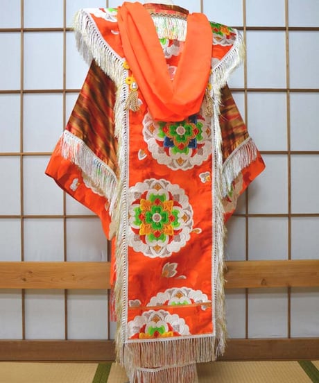kki.2609　【KIMONO Custom】オレンジのロング羽織り。