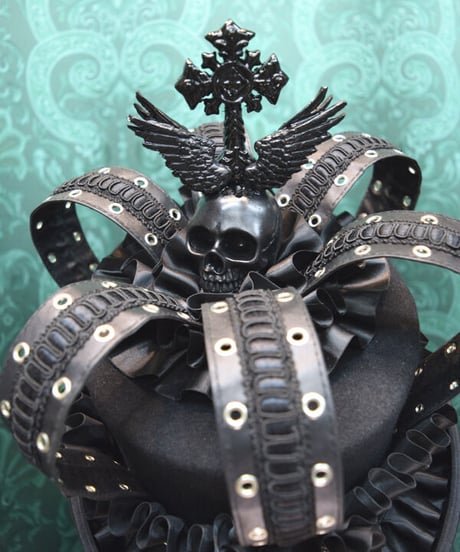 kki.2458　BLACK Skull 王冠シルクHAT。