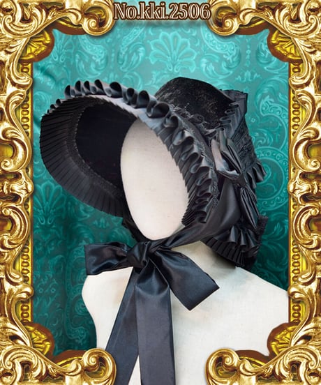 kki.2506　黒のフリルリボンカポートHAT。