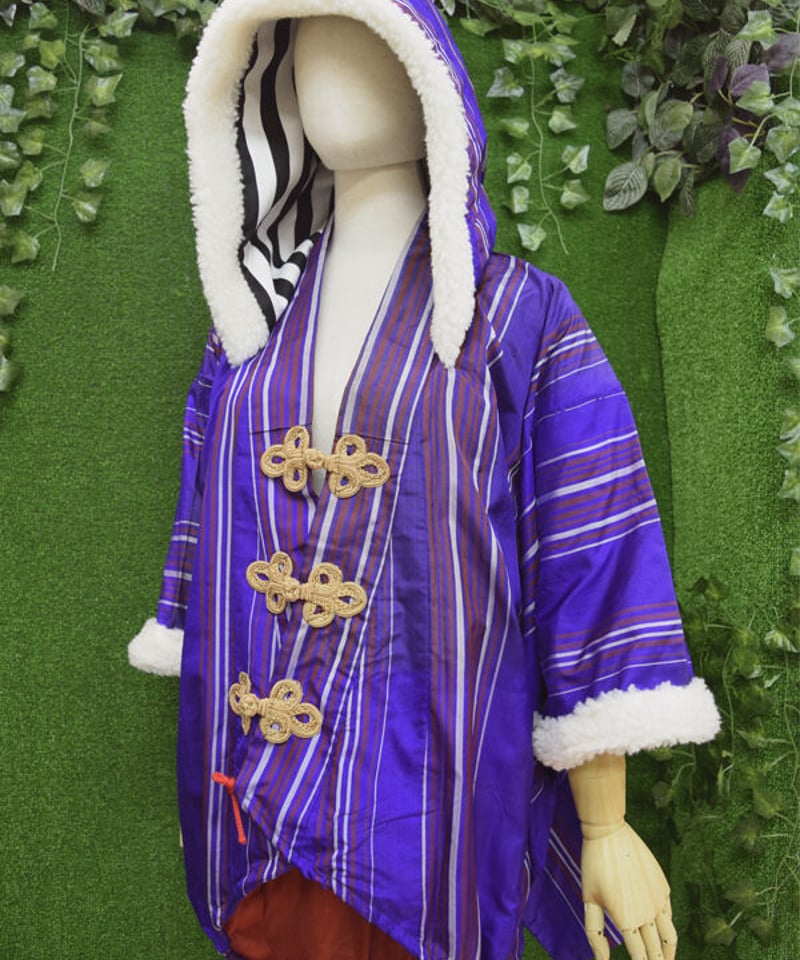 ki-J.0001 アーミージャケット風リメイク着物羽織。＜紫/エンジ