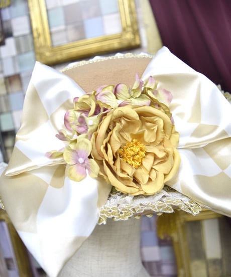 kki.2187　編み上げと薔薇のアンティークデコレーションHAT。