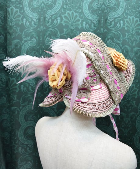 kki.2438　クラシカルピンクヴィンテージストローHAT。