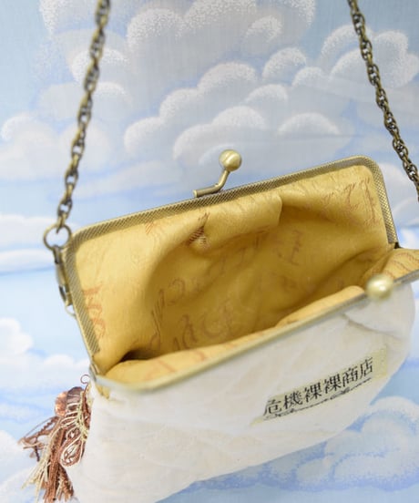 kki.2087　コットンキルティングのフリンジドクロがま口クラッチBAG。