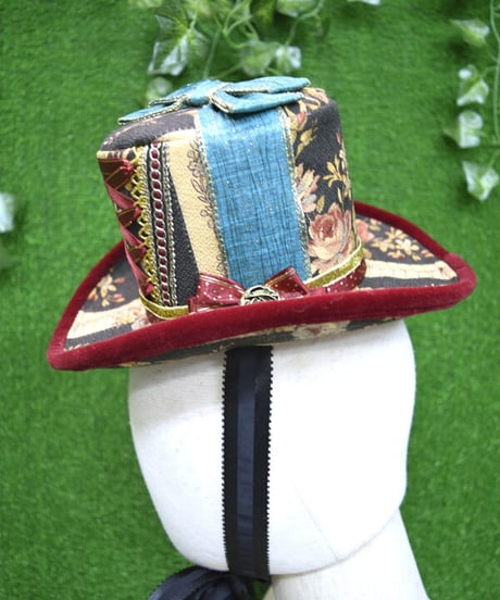 kki.2336　ロマンチックグリーンヴィンテージリボンドールHAT。