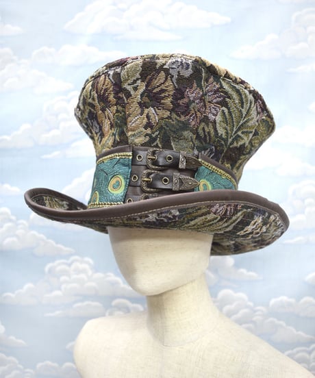 kki.2129　孔雀とゴブランのグラモフォンシルクHAT。
