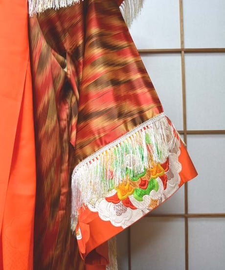 kki.2609　【KIMONO Custom】オレンジのロング羽織り。