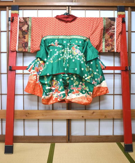 kki.2613　【KIMONO Custom】緑黄色着物羽織。