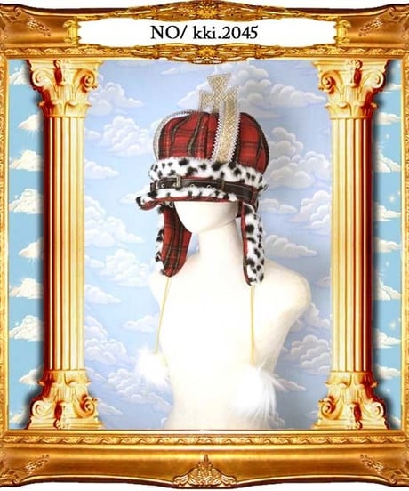 kki.2045　タータンチェッククラウンパイロットCAP。＜レッド＞