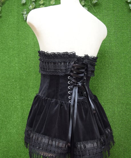 kki.2310　ブラックベルベットバッスルウエストコルセット。