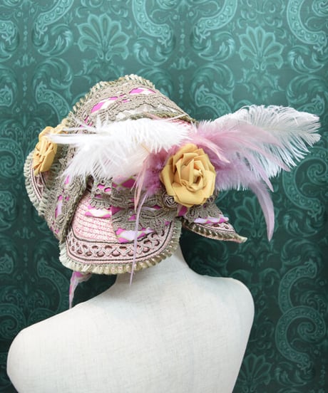 kki.2438　クラシカルピンクヴィンテージストローHAT。