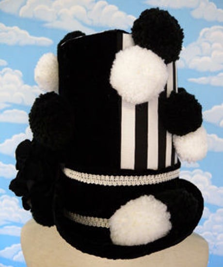 kki.1263　ブラックホワイトロングシルクＨＡＴ 。