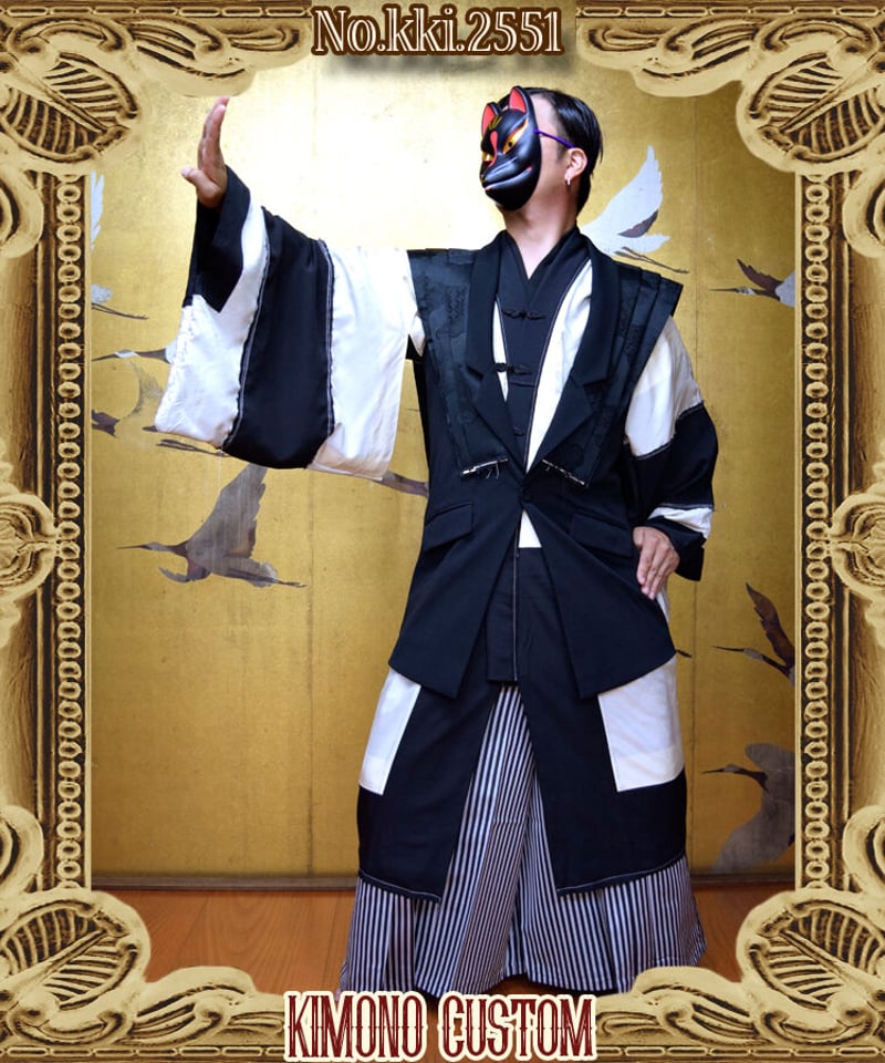 kki.2551 【KIMONO Custom】モノクロ裃ジャケット。 | 危機裸裸 kki.2551 【KIMONO Custom】モノクロ裃ジャケット。 | 危機裸裸