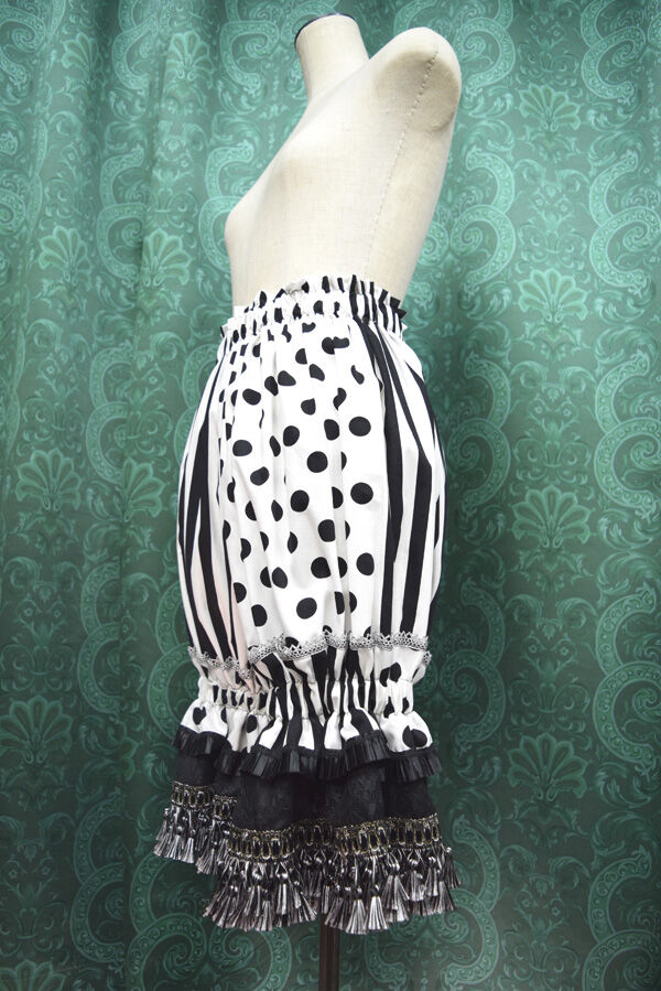 kki.2441 ドットとストライプのモノクロタッセルレースドロワーズ