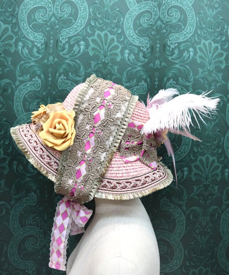 kki.2438　クラシカルピンクヴィンテージストローHAT。