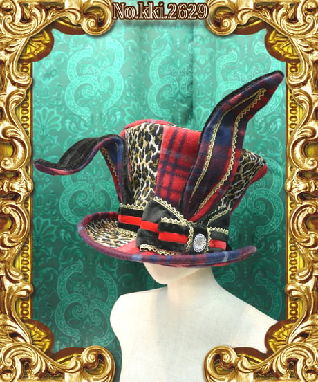kki.2629　レオパードとチェックのウサギさんグラモフォンシルクHAT。