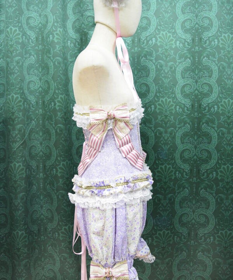 kki.2491 小花柄。ラベンダーとピンクのリボンウエストコルセット
