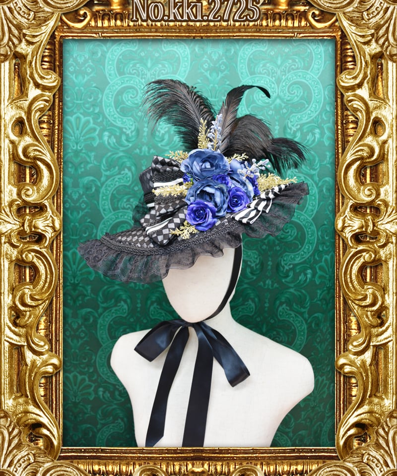 kki.2725 ダイヤチェックと青い薔薇のドレスHAT。 | 危機裸裸商店WEBSHOP