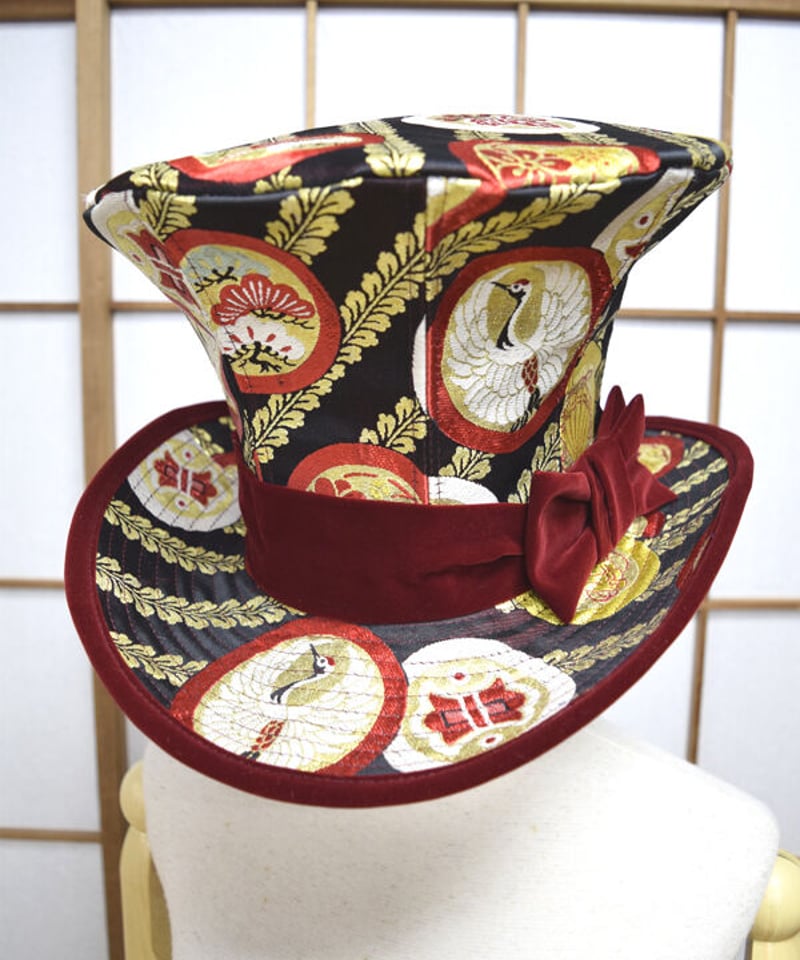 kki.2571 【KIMONO Custom】鶴の帯生地グラモフォンシルクハット