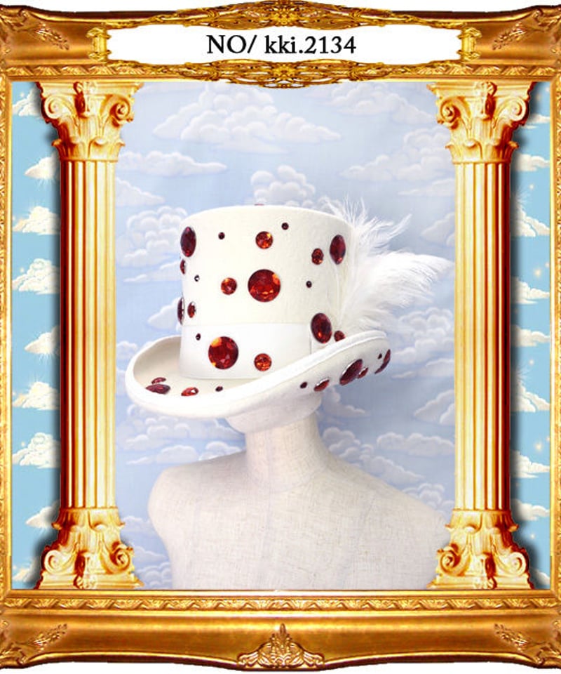 kki.2134 赤のドットクリスタルホワイトシルクHAT。 | 危機裸裸商店WEBSHOP