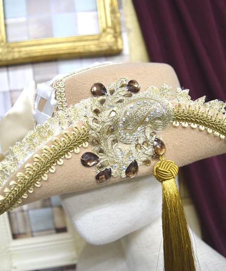 kki.2187　編み上げと薔薇のアンティークデコレーションHAT。