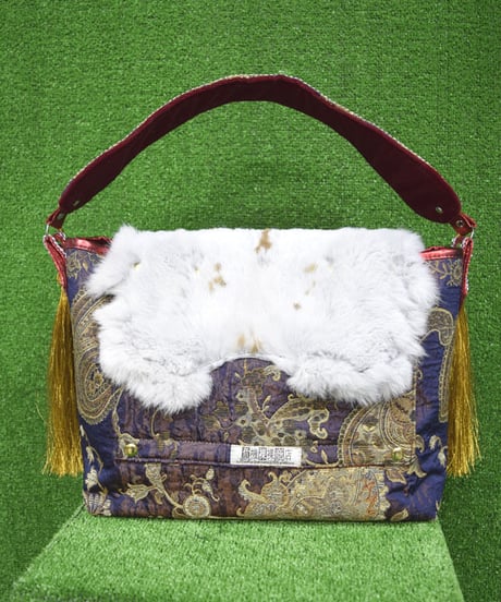 kki.2236　ヴィンテージジャガードラビットファーBAG。＜ムラサキ＞