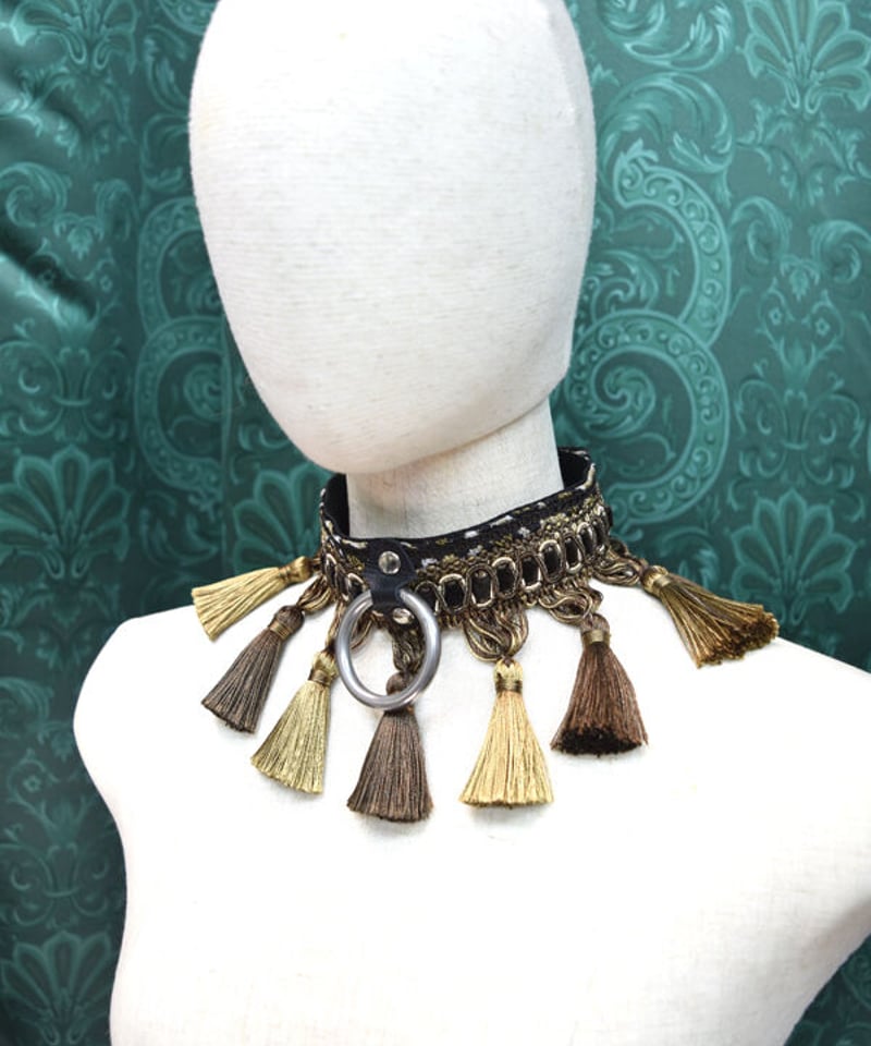 kki.2528 レオパードゴブランとタッセルの奴隷首輪。 | 危機裸裸商店