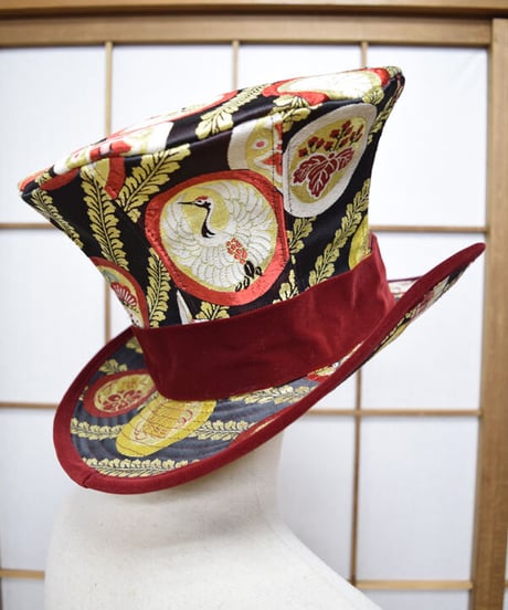 kki.2571　【KIMONO Custom】鶴の帯生地グラモフォンシルクハット。