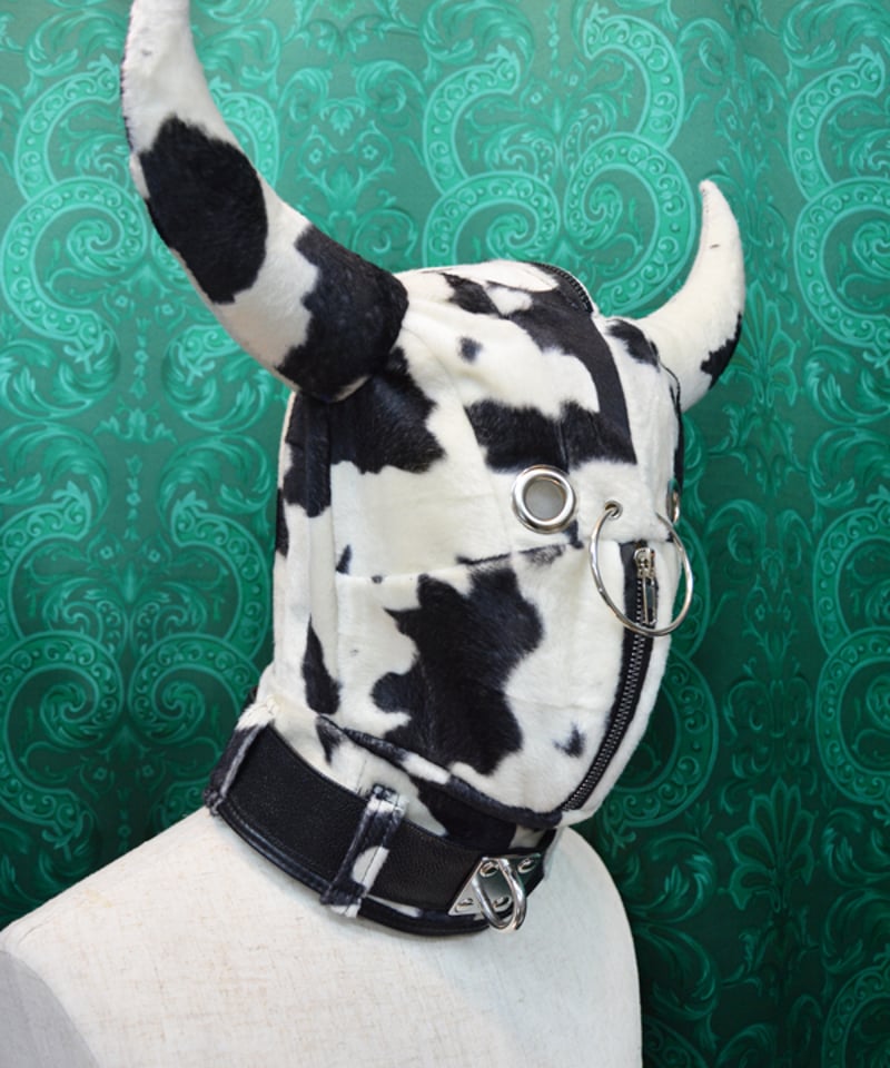No.627 オーダーマスク　牛柄　モノトーン　ハンドメイド　cow kki.2703 牛男 MASK。 | 危機裸裸商店WEBSHOP