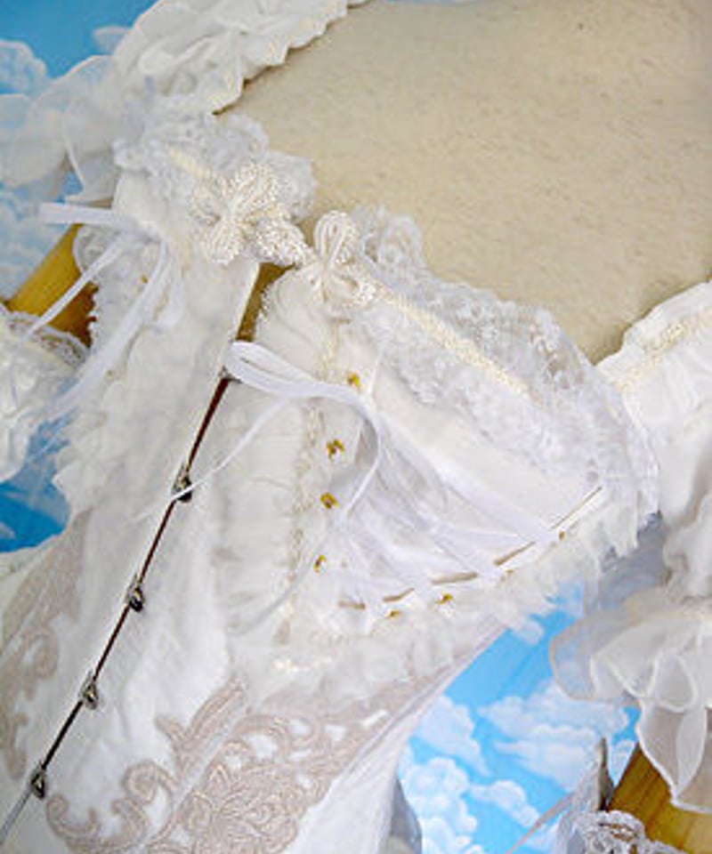 kki.1296 白い鳥バスクコルセットドレス/付け袖、パニエSet kki.1296 白い鳥バスクコルセットドレス/付け袖、パニエSet