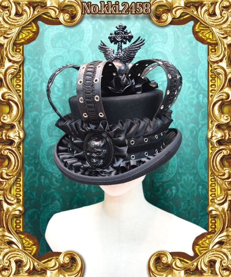 kki.2458　BLACK Skull 王冠シルクHAT。