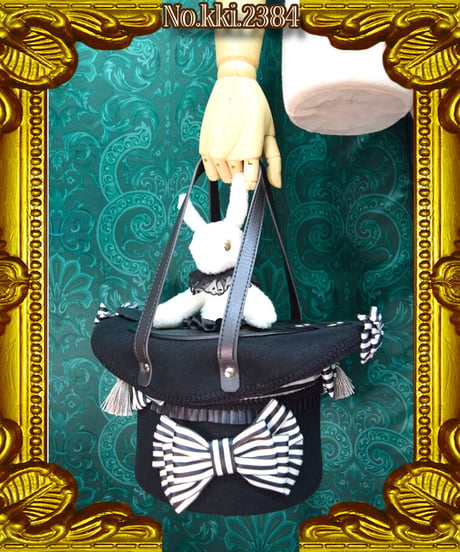 kki.2384　白うさぎのマジックシルクHATBAG。＜白黒＞