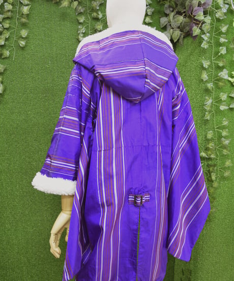 ki-J.0001　アーミージャケット風リメイク着物羽織。＜紫/エンジストライプ＞