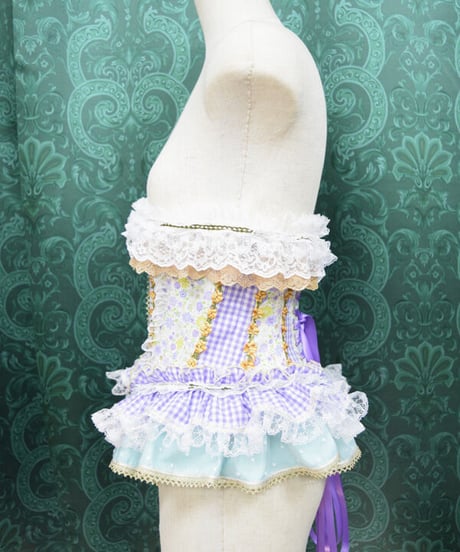 kki.2492　小花柄。ヴィンテージドール風セットアップ/コルセット、スカート、トップス、Set。