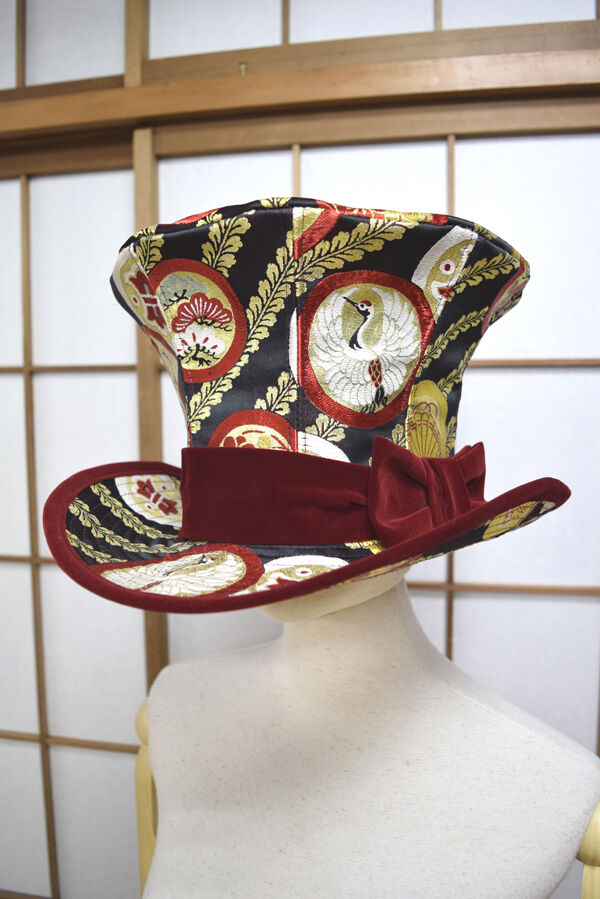kki.2571 【KIMONO Custom】鶴の帯生地グラモフォンシルクハット