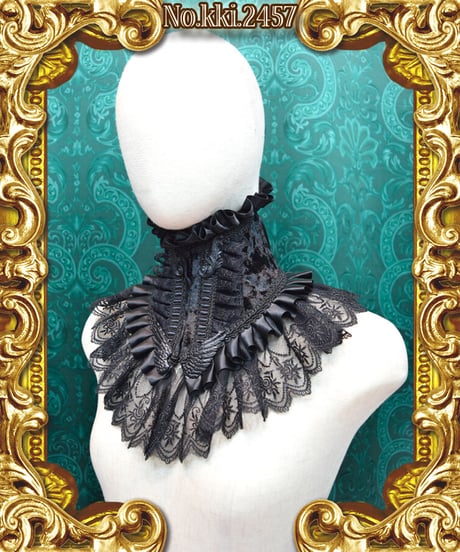 kki.2457　BLACK Wings レースフリルネックコルセット。