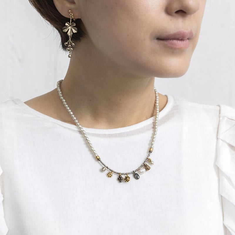 カシェ パールネックレス&イヤリングセット カシェ パールネックレスセット イヤリング付き 7mm〜7.5mm