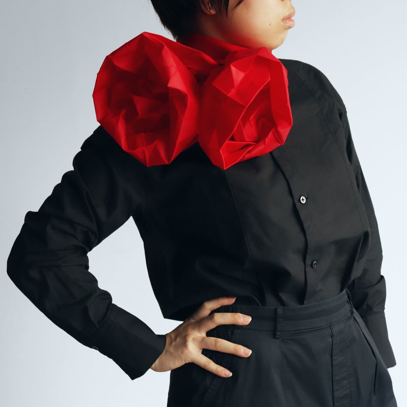 未使用◇MARUMASU◇マルマス◇折り紙スカーフ◇RED ◇丸枡染色 marumasu/折り紙スカーフ-ORIGAMI SCARF monomatopee/red