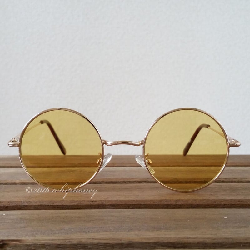 サングラス ゴールドフレーム 丸眼鏡 伊達メガネ ライトイエロー 送料