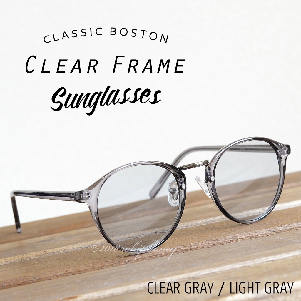 サングラス ラウンドボストン クリアグレーフレームライトグレーレンズ