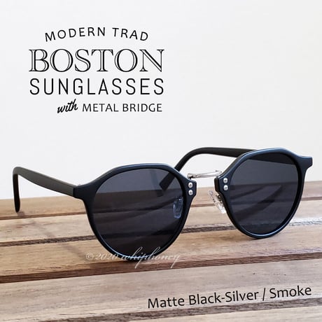 送料無料 トラッドボストン眼鏡 マットブラックフレーム スモーク レンズ サングラス
