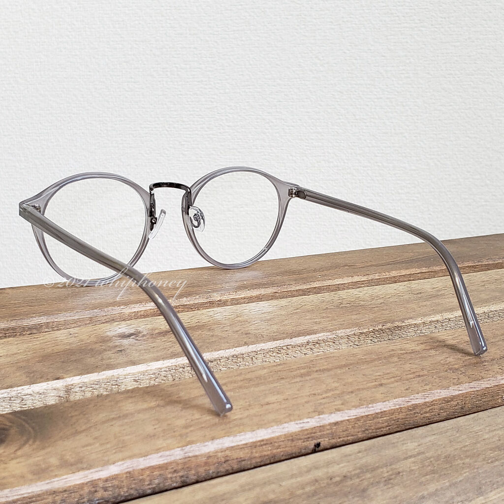 【新作】セブンティーフォー 太フレーム サングラス クリアカーキ×ライトグレー サングラス ラウンドボストン スモーキーグレーフレーム クリアレンズ