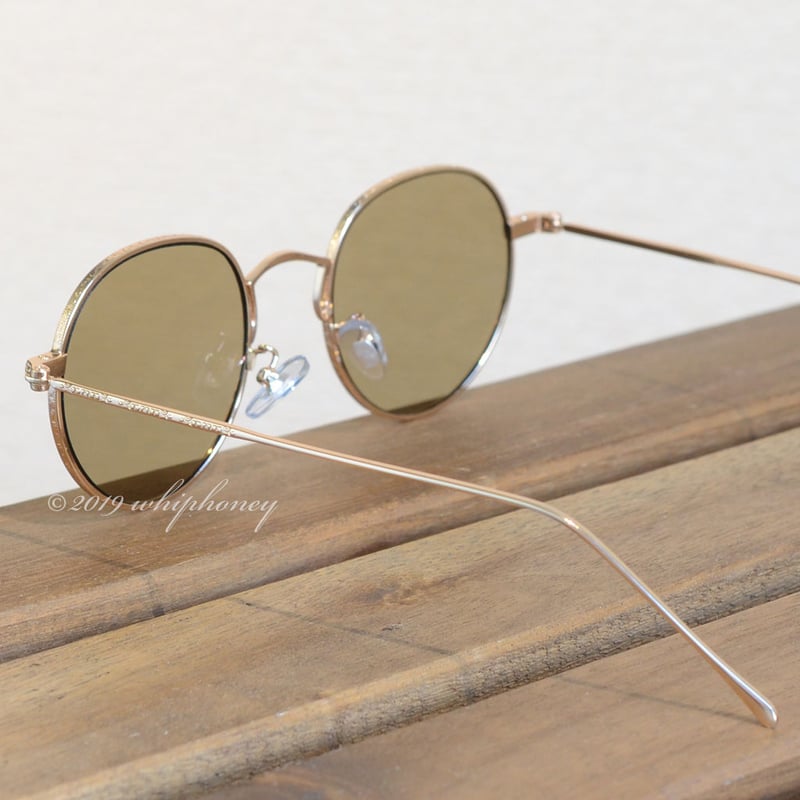 サングラス ラウンドメタルフレームボストン ライトブラウンレンズ