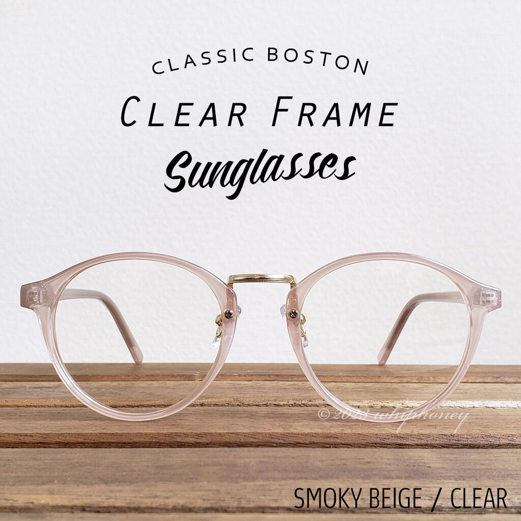 サングラス ラウンドボストン クリアベージュフレーム クリアレンズ