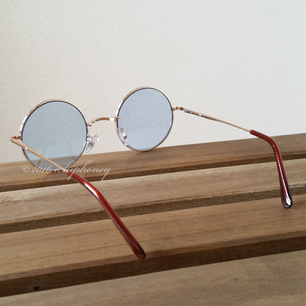 サングラス ゴールドフレーム丸眼鏡 ライトスモーク パールブルー 送料