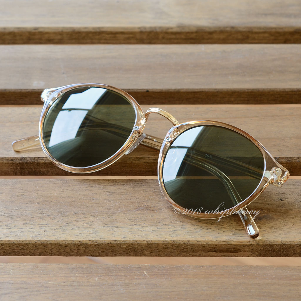 サングラス ラウンドボストン クリアブラウン グリーンスモークレンズ